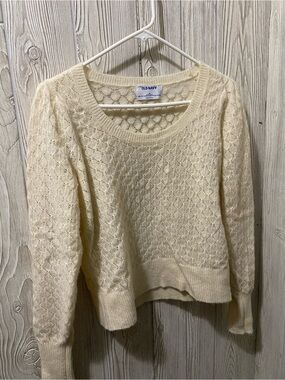 Old Navy Light Cream Openwork Crewneck Sweater